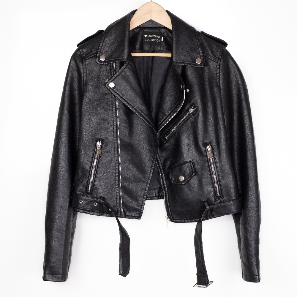 Flamant Rose Collection Women’s Black Vegan Faux Leather Moto Jacket Size 2